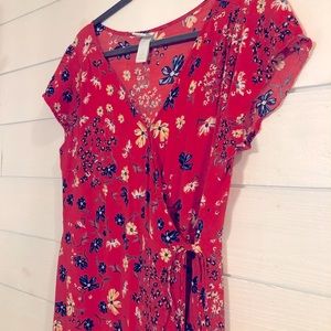 H&M Red Floral Wrap Dress